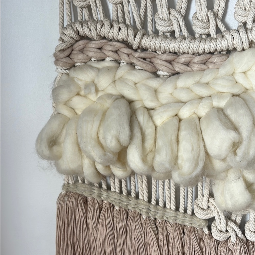Handcrafted Cream and Tan Macrame Wall Hanging - Picture 7 of 10